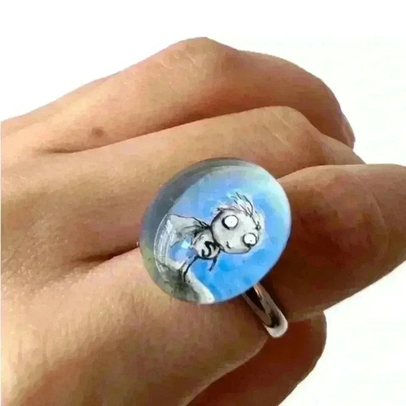 Tim Burton Exhibition Y2K Handmade Stain Boy Silver Adjustable Ring Emo Retro - Picture 1 of 7